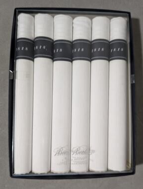 Brooks Brothers 1818 Cigar-Rolled Pure Cotton Handkerchiefs Set of 6 NIB White